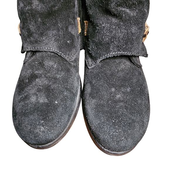 Miz Mooz Yeats Black Suede Flat Ankle Boots Side Zip Buckle EUC 37/ 7 - Picture 4 of 13